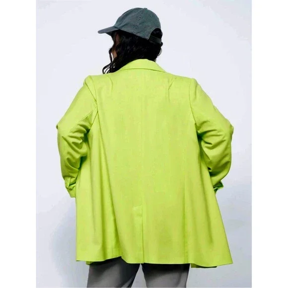 Wildfang The Empower Blazer Womens Neon Lime Green Double Breasted Long - Picture 3 of 9